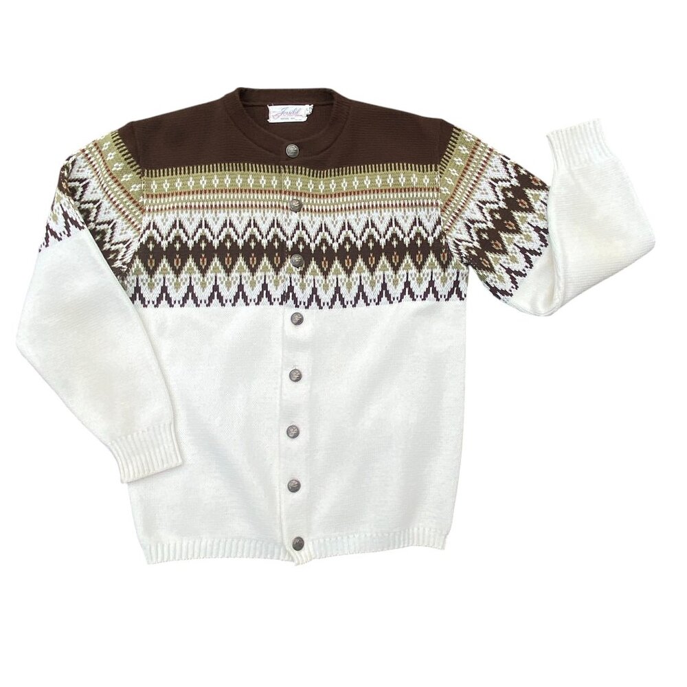 Vintage Jersild Fair Isle Button Cardigan Kurt Cobain Grunge Grandpa 60s-L